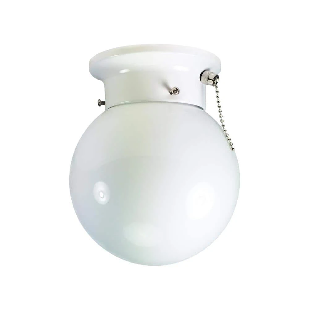 Dash 6 in. 1-Light White Flush Mount with Opal Glass and Pull Chain by Bel Air Lighting 3 Dash 6 in. 1-Light White Flush Mount with Opal Glass and Pull Chain by Bel Air Lighting