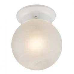 Dash 6 in. 1-Light White Flush Mount Kitchen Ceiling Light Fixture with Marbleized Glass by Bel Air Lighting