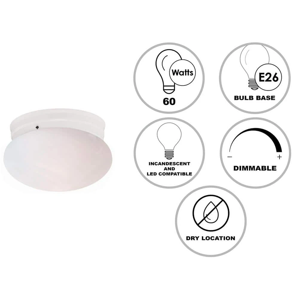 Dash 8 in. 1-Light White Flush Mount Kitchen Ceiling Light Fixture with Marbleized Glass by Bel Air Lighting 4 Dash 8 in. 1-Light White Flush Mount Kitchen Ceiling Light Fixture with Marbleized Glass by Bel Air Lighting - Image 2