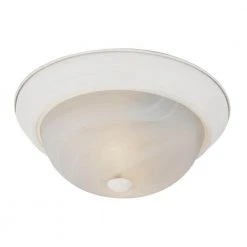 Browns 13 in. 2-Light White CFL Flush Mount Kitchen Ceiling Light Fixture with White Marbleized Glass Shade by Bel Air Lighting