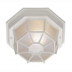 Benkert 9 in. 1-Light White Outdoor Flush Mount Ceiling Light with Frosted Glass by Bel Air Lighting