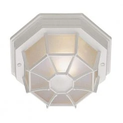 Benkert 11 in. 1-Light White Outdoor Flush Mount Ceiling Light with Frosted Glass by Bel Air Lighting