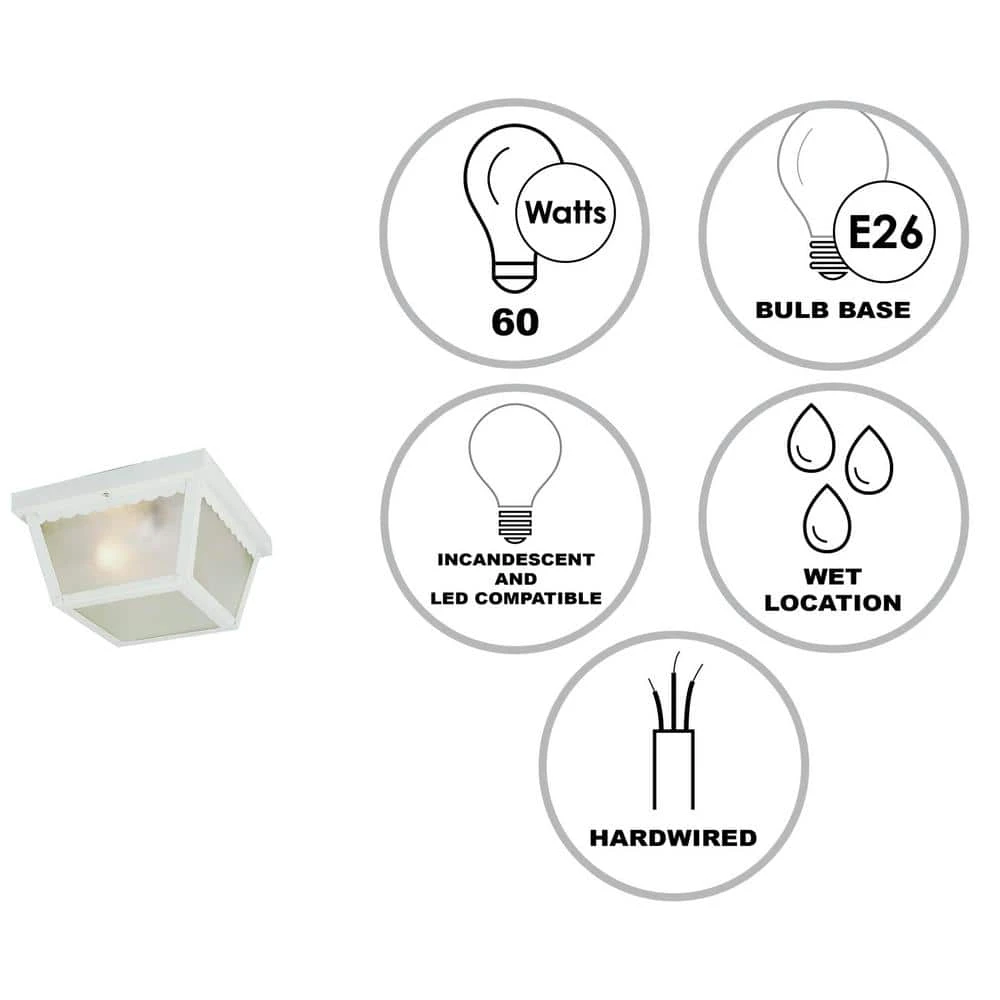 Samantha 1-Light White Outdoor Flush Mount Ceiling Light with Frosted Glass by Bel Air Lighting 4 Samantha 1-Light White Outdoor Flush Mount Ceiling Light with Frosted Glass by Bel Air Lighting - Image 2