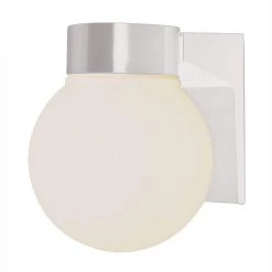 Pershing 1-Light White Outdoor Wall Light Sconce Lantern with Opal Glass Globe Shade by Bel Air Lighting